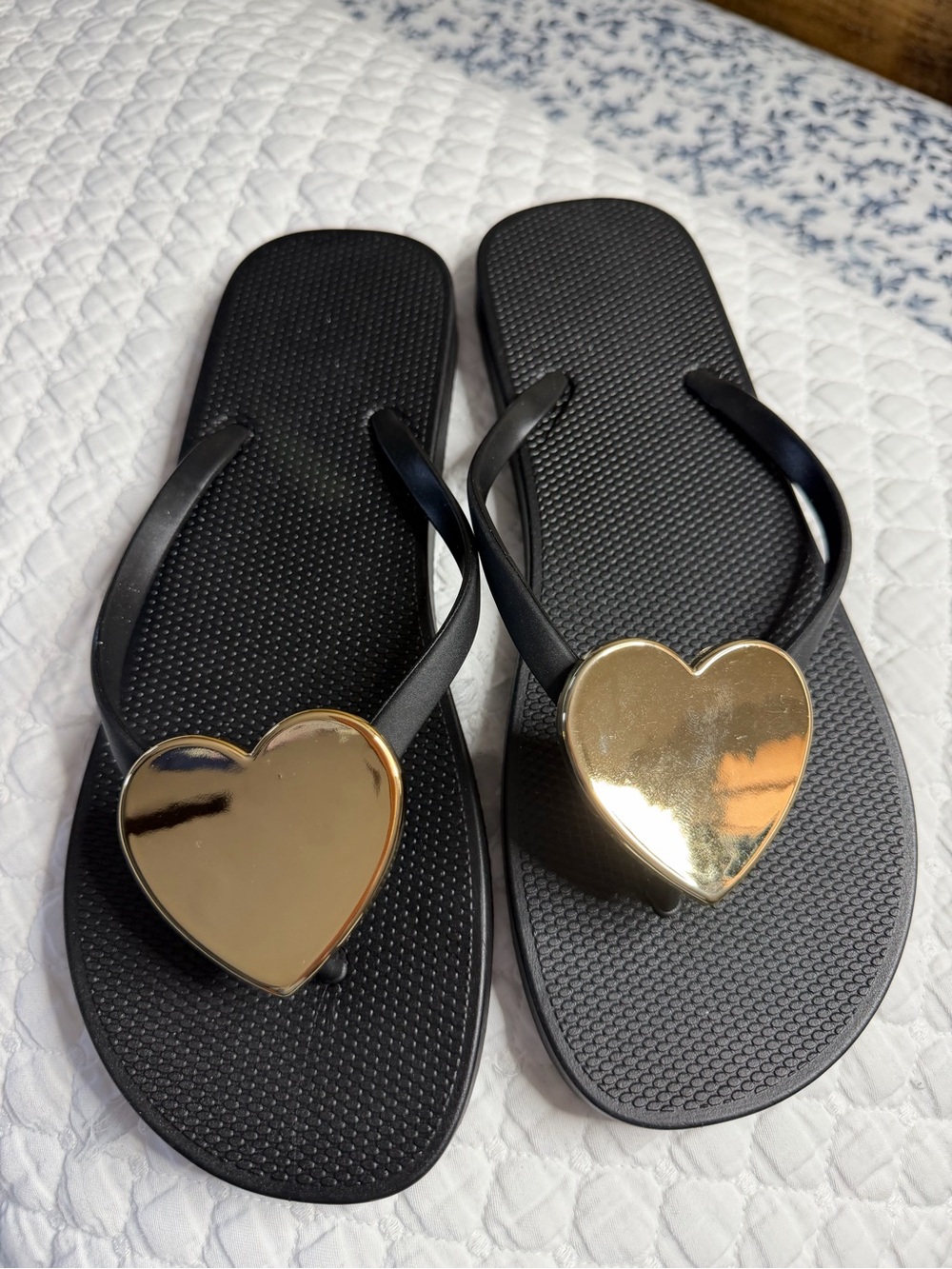 & Other Stories Black Flip Flop Sandals with Gold Heart Detail